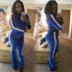 Red or Royal Blue Velvet Scrunchy Pants Set